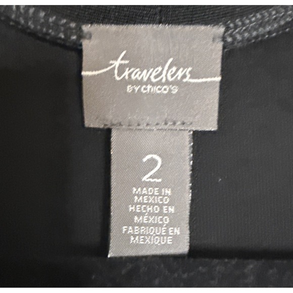 Chicos Travelers 2 US Large Black White Striped Open Front Cardigan Slinky - Picture 3 of 8